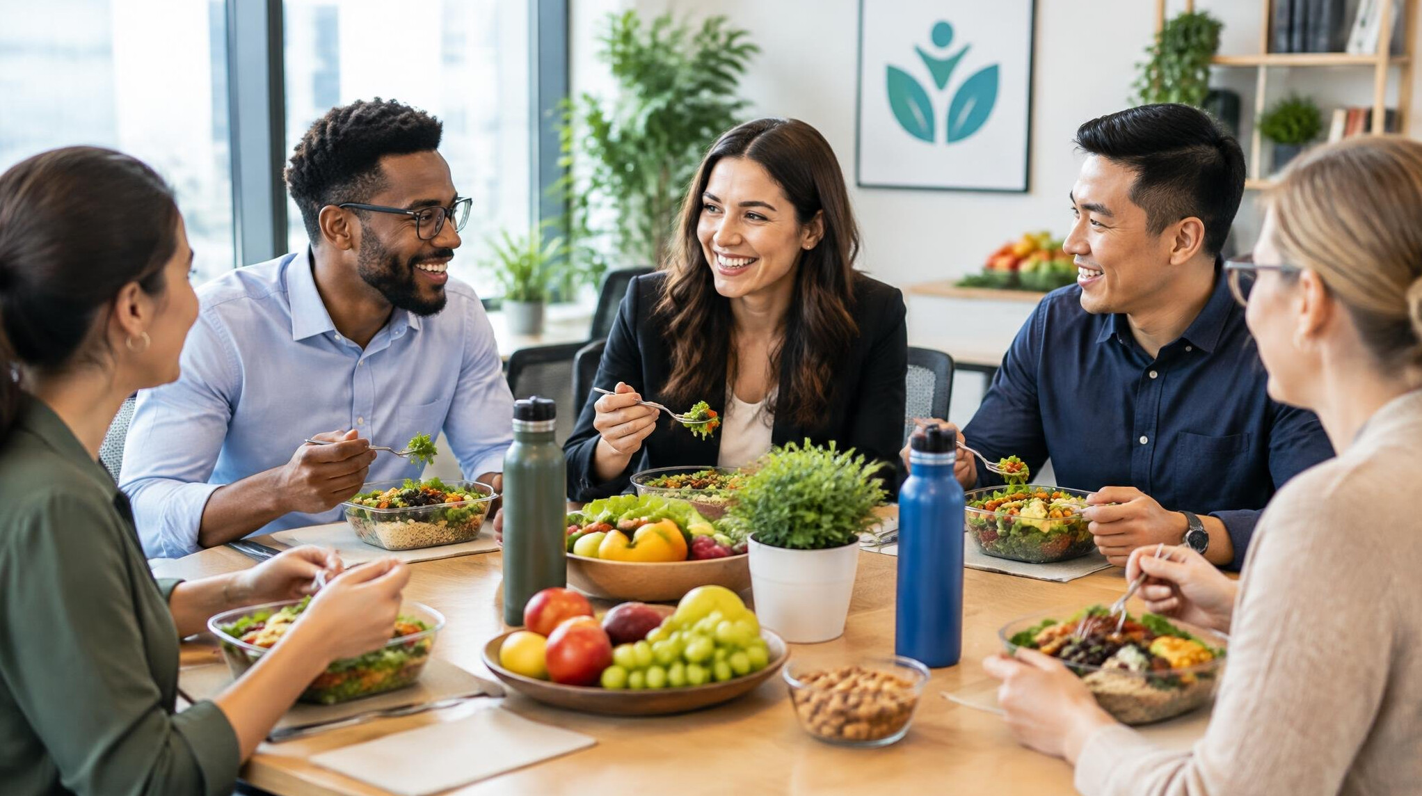 team healthy lunch meeting