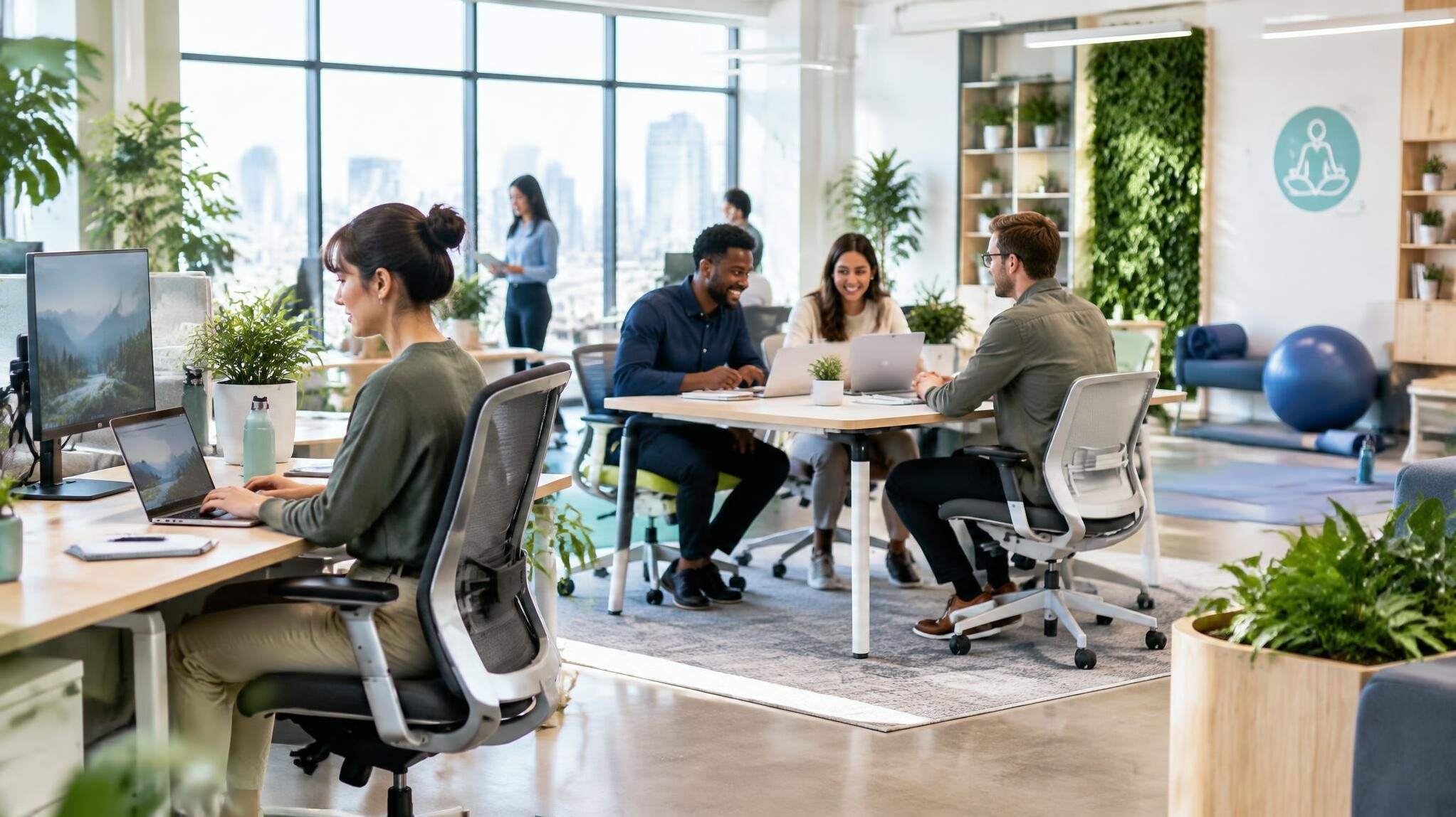healthy office environment with ergonomic setup