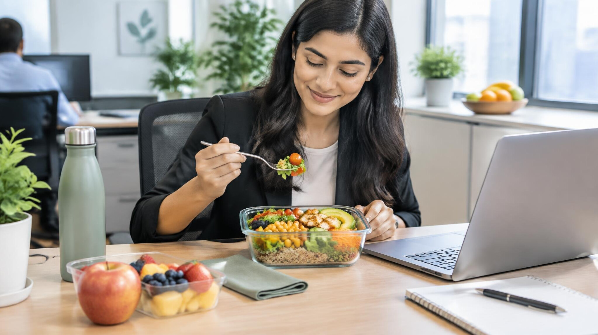 healthy office lunch setup