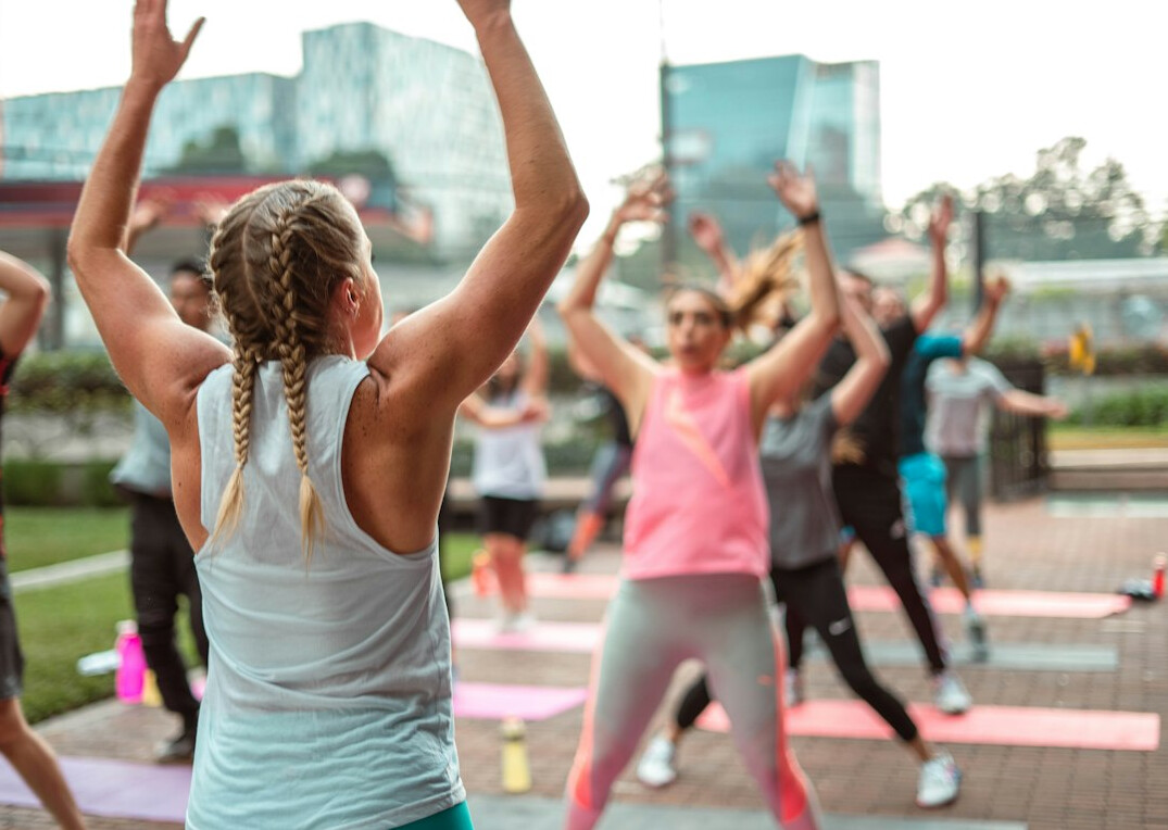 diverse group doing stretches